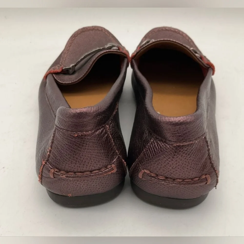 Coach Designer Olive Metallic Burgundy Crossgrain Leather Loafers Flats 6B - Picture 4 of 6